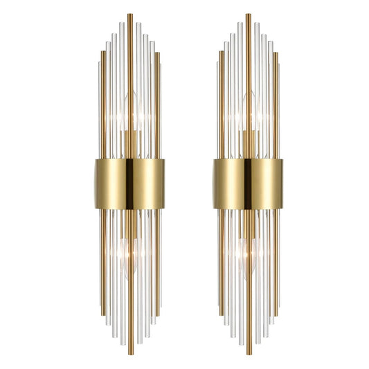 Applique murale moderne en métal Cabrera avec de magnifiques tiges en verre cristal transparent pour salle de bain, lot de 2