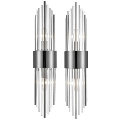 Applique murale moderne en métal Cabrera avec de magnifiques tiges en verre cristal transparent pour salle de bain, lot de 2