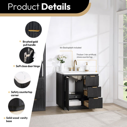 Meuble-lavabo Cadiz avec plan de toilette en pierre composite, sans miroir