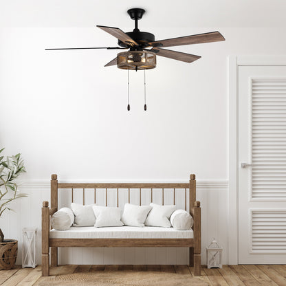 Ventilateur de plafond LED 52 pouces Carbon Loft en métal brossé, style farmhouse