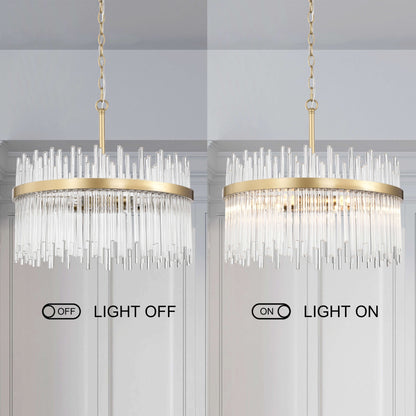 Chandélébre Casandra à 5 lumières en bronze brillant avec barres en verre transparent - Bronze brillant