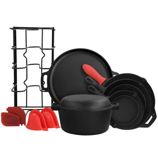 Casserole en fonte pré-épices et accessoires - Ensemble de 12 pièces