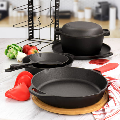 Casserole en fonte pré-épices et accessoires - Ensemble de 12 pièces