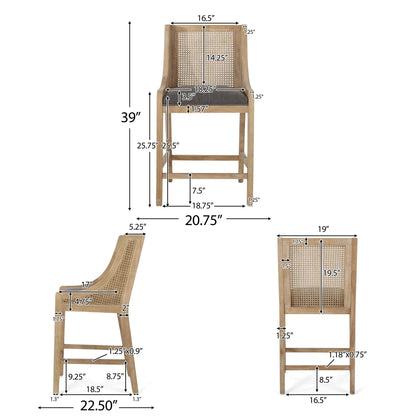 Christopher Knight Home Cataldo Tabourets de comptoir en bois et rotin avec revêtement en tissu, 65 cm (lot de 2)