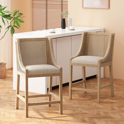 Christopher Knight Home Cataldo Tabourets de comptoir en bois et rotin avec revêtement en tissu, 65 cm (lot de 2)