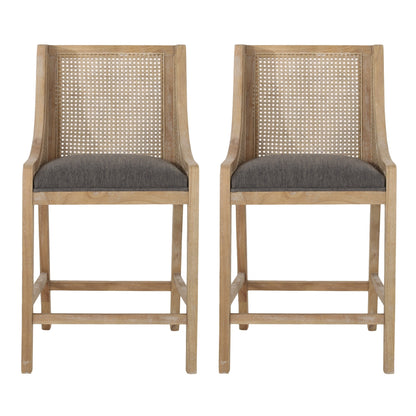 Christopher Knight Home Cataldo Tabourets de comptoir en bois et rotin avec revêtement en tissu, 65 cm (lot de 2)