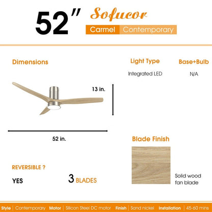 Ventilateur de plafond encastré de 52 pouces de style farmhouse avec éclairage et télécommande, moteur DC réversible.