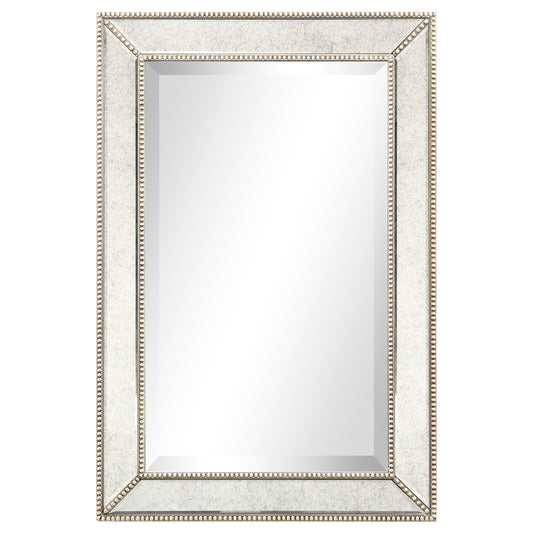 Miroir mural rectangulaire à biseau avec perles champagne - Transparent