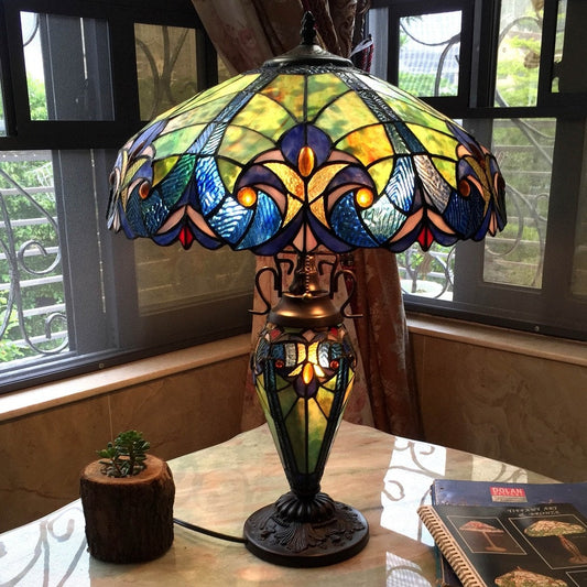 Lampe de table Chloe, style Tiffany, double éclairage, 2 et 1 ampoules