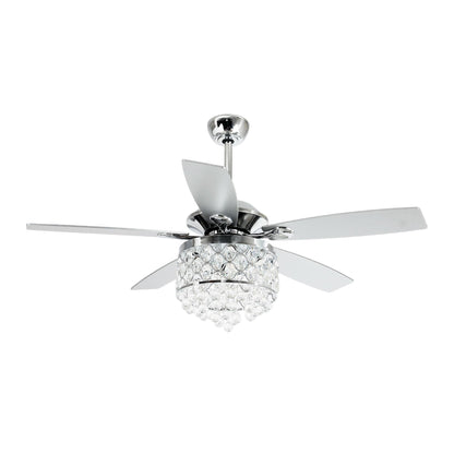 Luminaire suspendu/ventilateur de plafond à 4 lumières en chrome et cristal avec télécommande