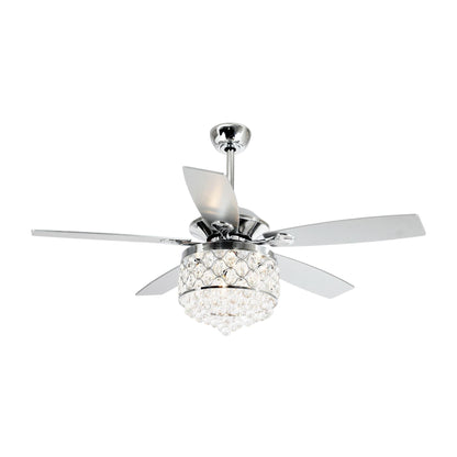 Luminaire suspendu/ventilateur de plafond à 4 lumières en chrome et cristal avec télécommande