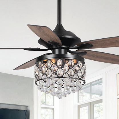 Luminaire suspendu/ventilateur de plafond à 4 lumières en chrome et cristal avec télécommande