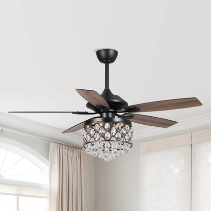 Luminaire suspendu/ventilateur de plafond à 4 lumières en chrome et cristal avec télécommande