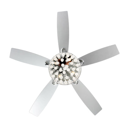 Luminaire suspendu/ventilateur de plafond à 4 lumières en chrome et cristal avec télécommande