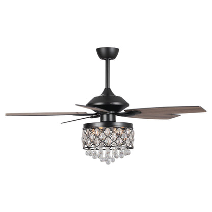 Luminaire suspendu/ventilateur de plafond à 4 lumières en chrome et cristal avec télécommande