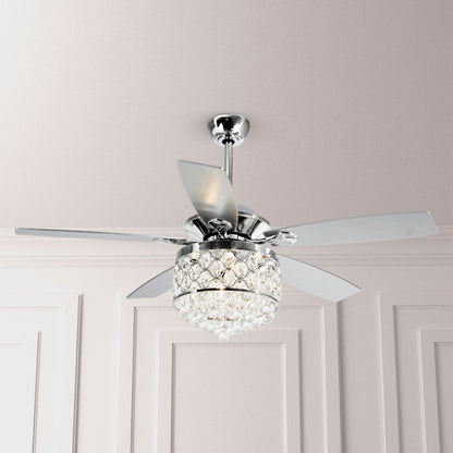 Luminaire suspendu/ventilateur de plafond à 4 lumières en chrome et cristal avec télécommande