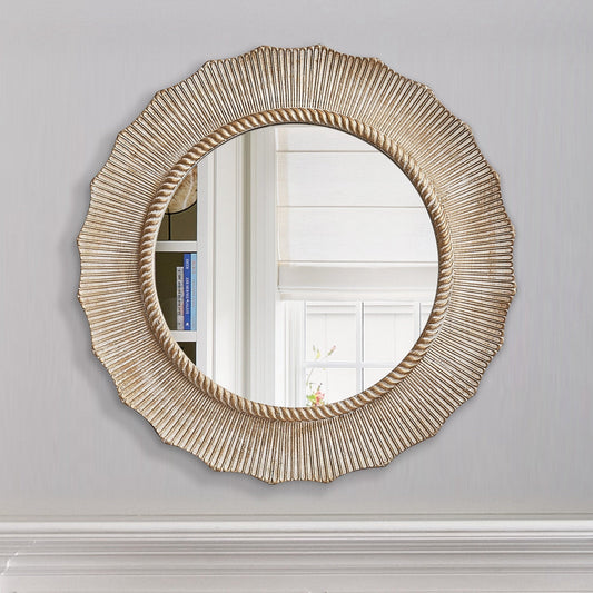 Miroir mural décoratif rond en bois beige bohème de 76 cm pour salle de bain