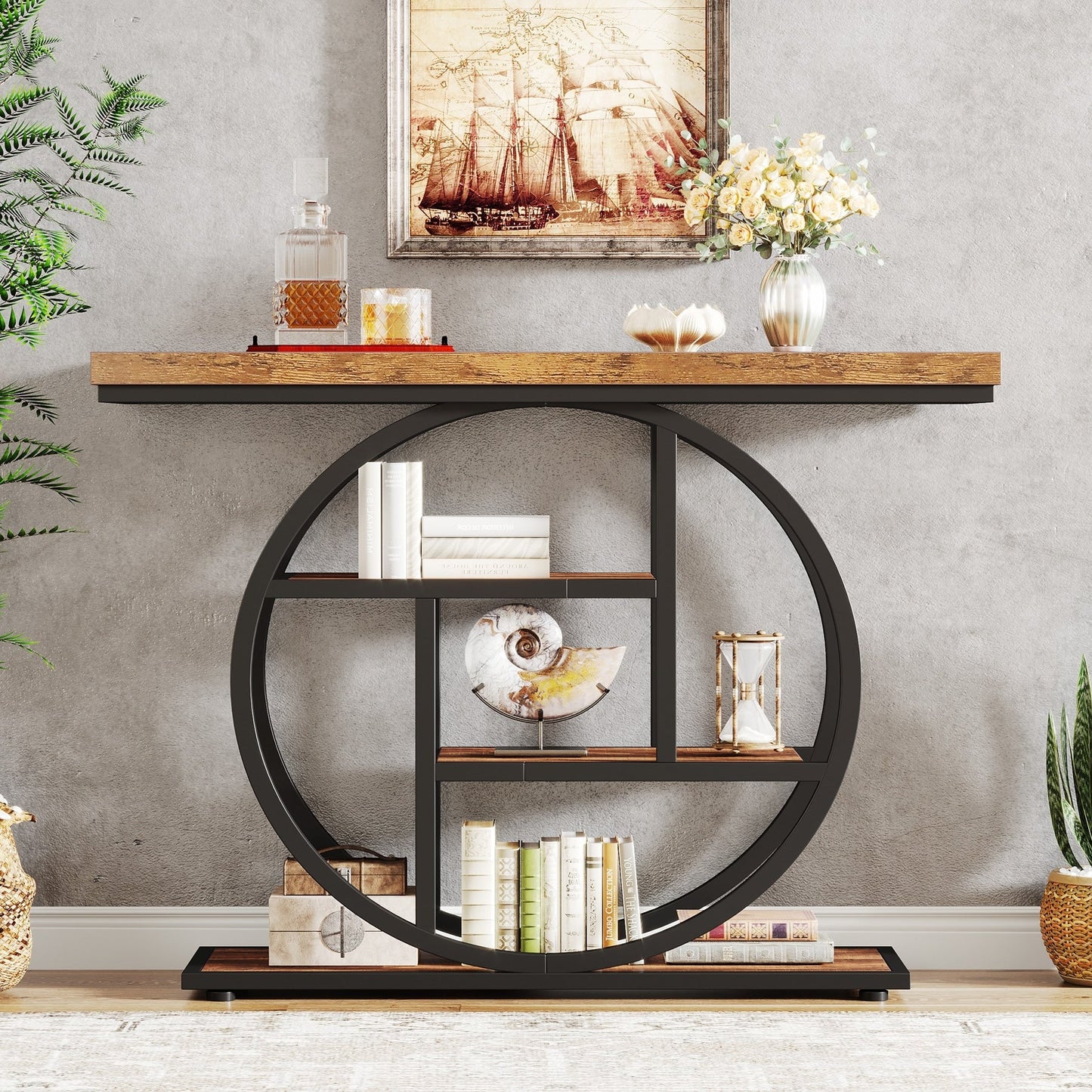 Table console pour entrée, table d'appoint industrielle à 4 niveaux pour derrière le canapé