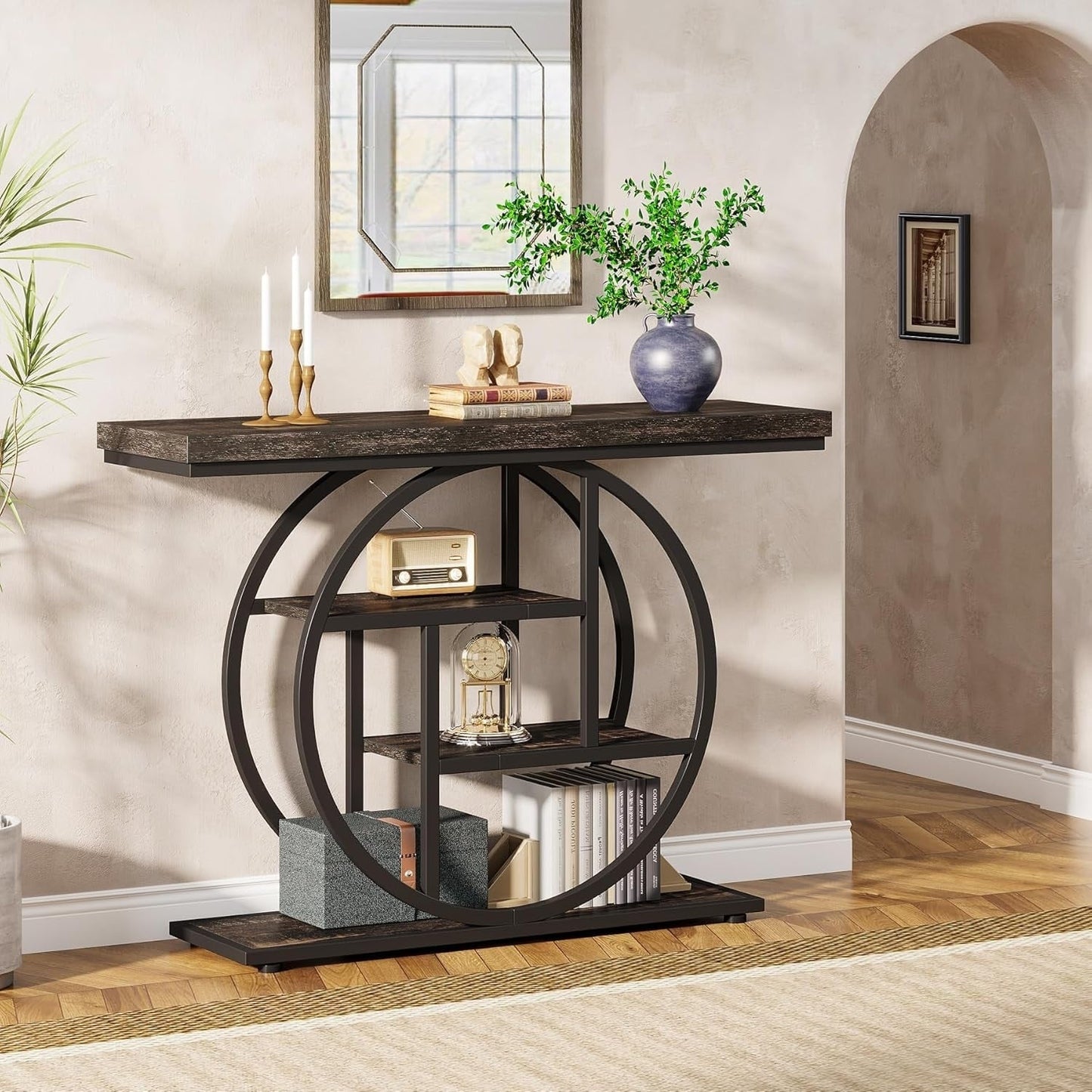 Table console pour entrée, table d'appoint industrielle à 4 niveaux pour derrière le canapé