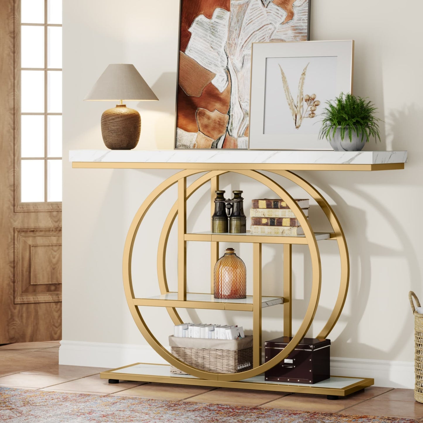 Table console pour entrée, table d'appoint industrielle à 4 niveaux pour derrière le canapé