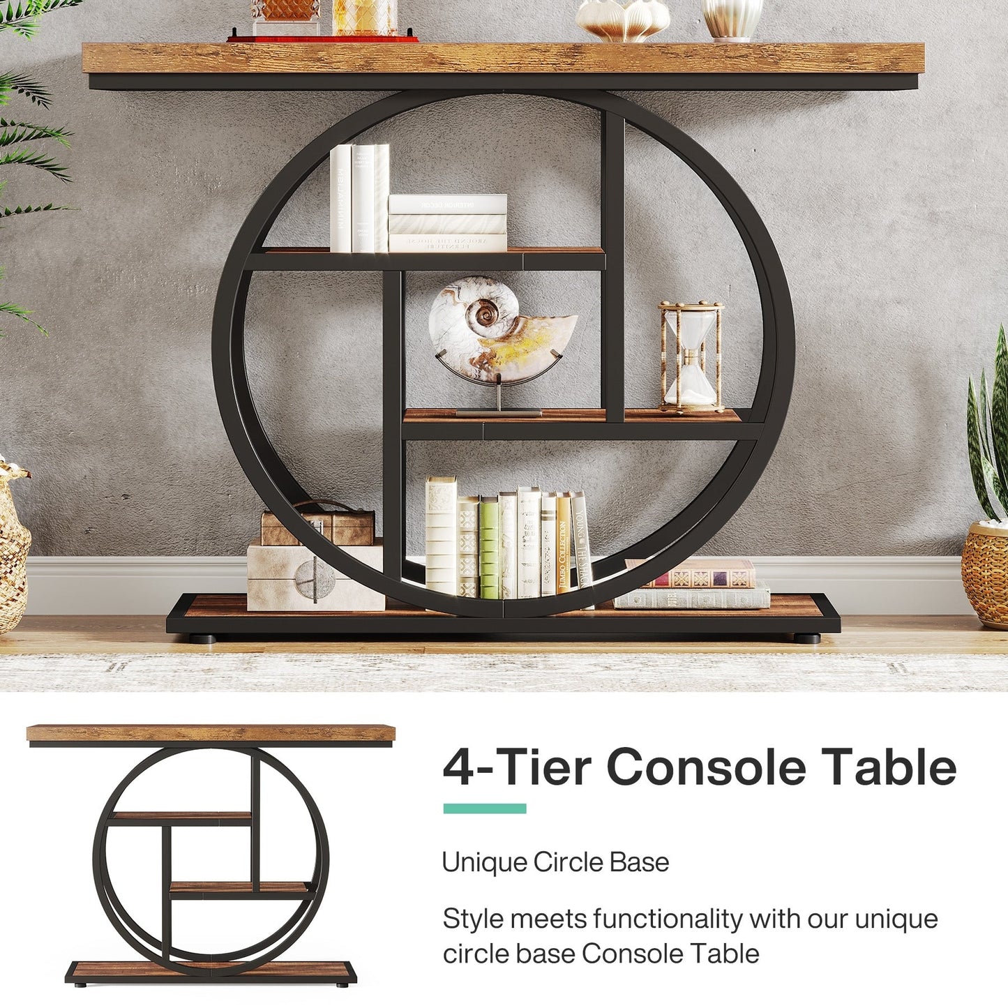 Table console pour entrée, table d'appoint industrielle à 4 niveaux pour derrière le canapé