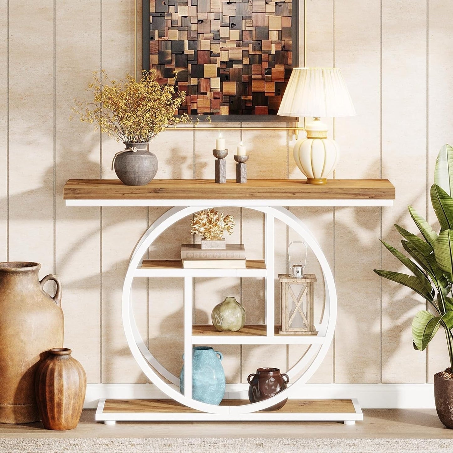 Table console pour entrée, table d'appoint industrielle à 4 niveaux pour derrière le canapé