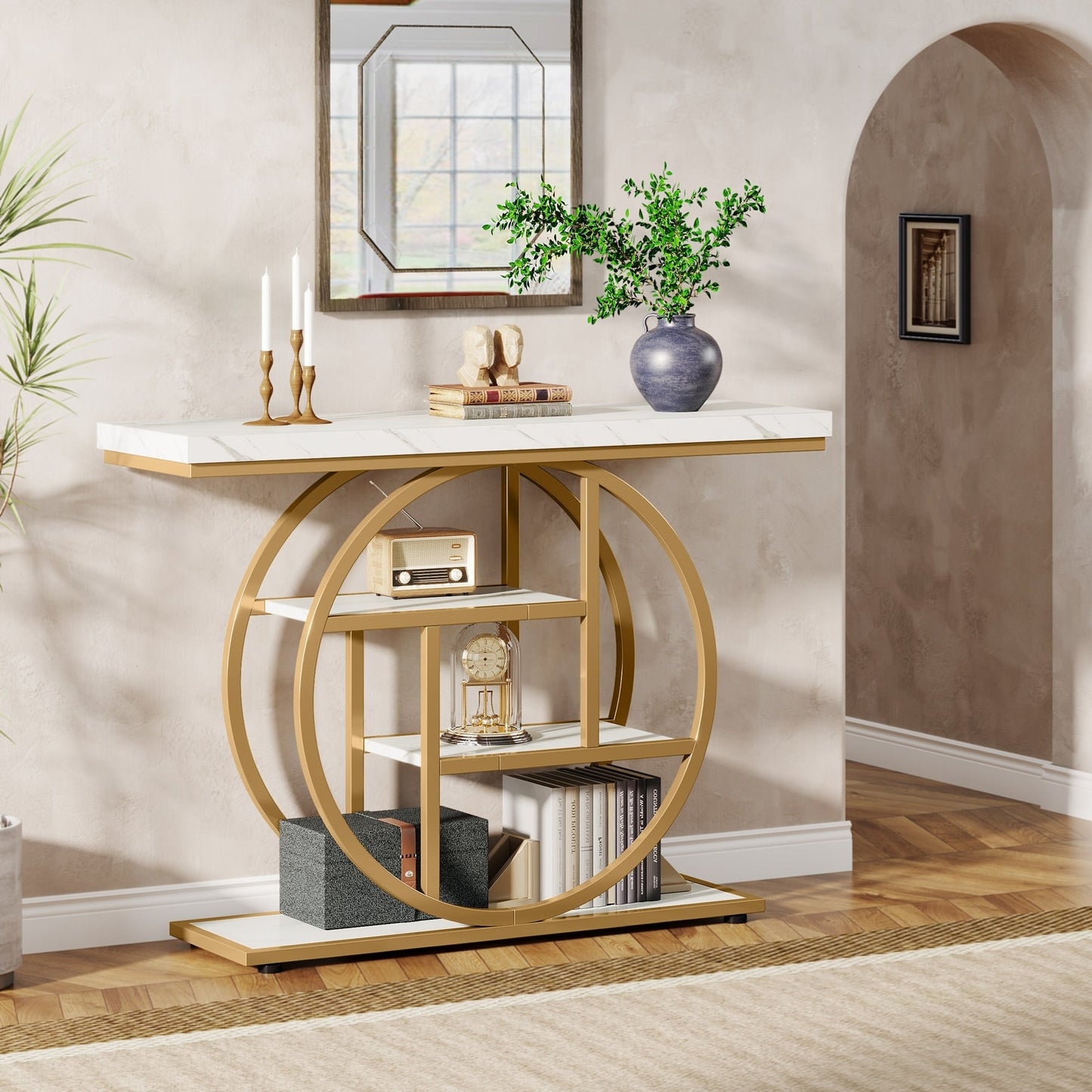 Table console pour entrée, table d'appoint industrielle à 4 niveaux pour derrière le canapé