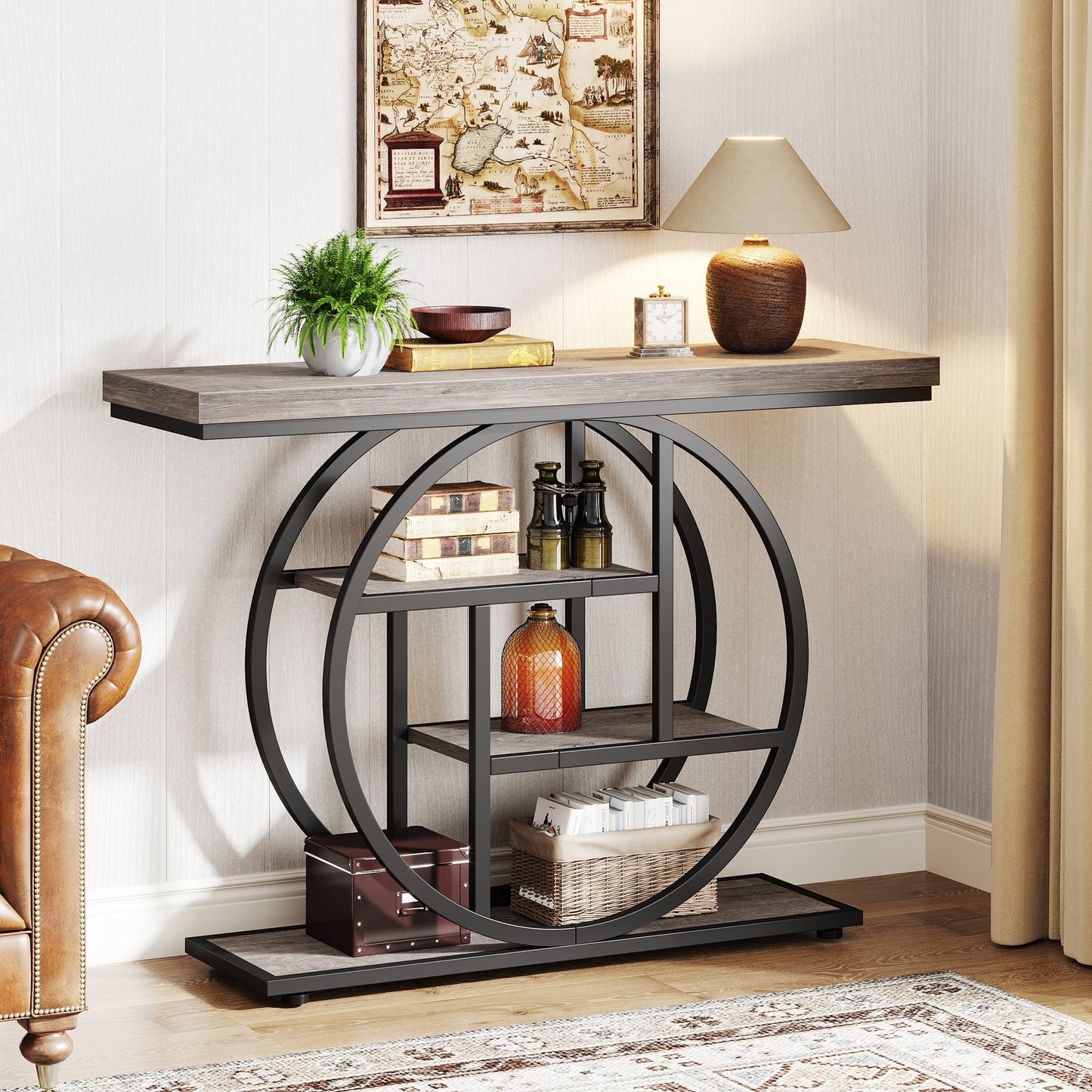 Table console pour entrée, table d'appoint industrielle à 4 niveaux pour derrière le canapé