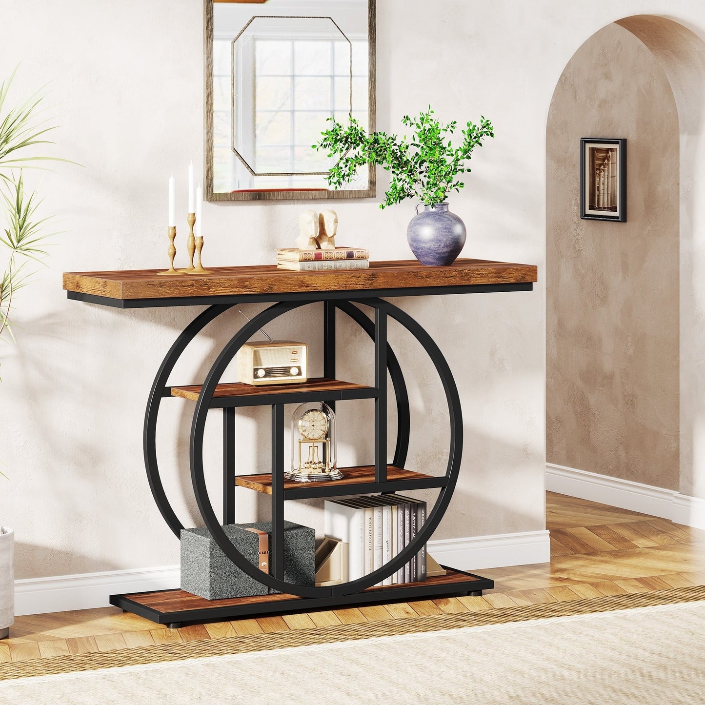 Table console pour entrée, table d'appoint industrielle à 4 niveaux pour derrière le canapé