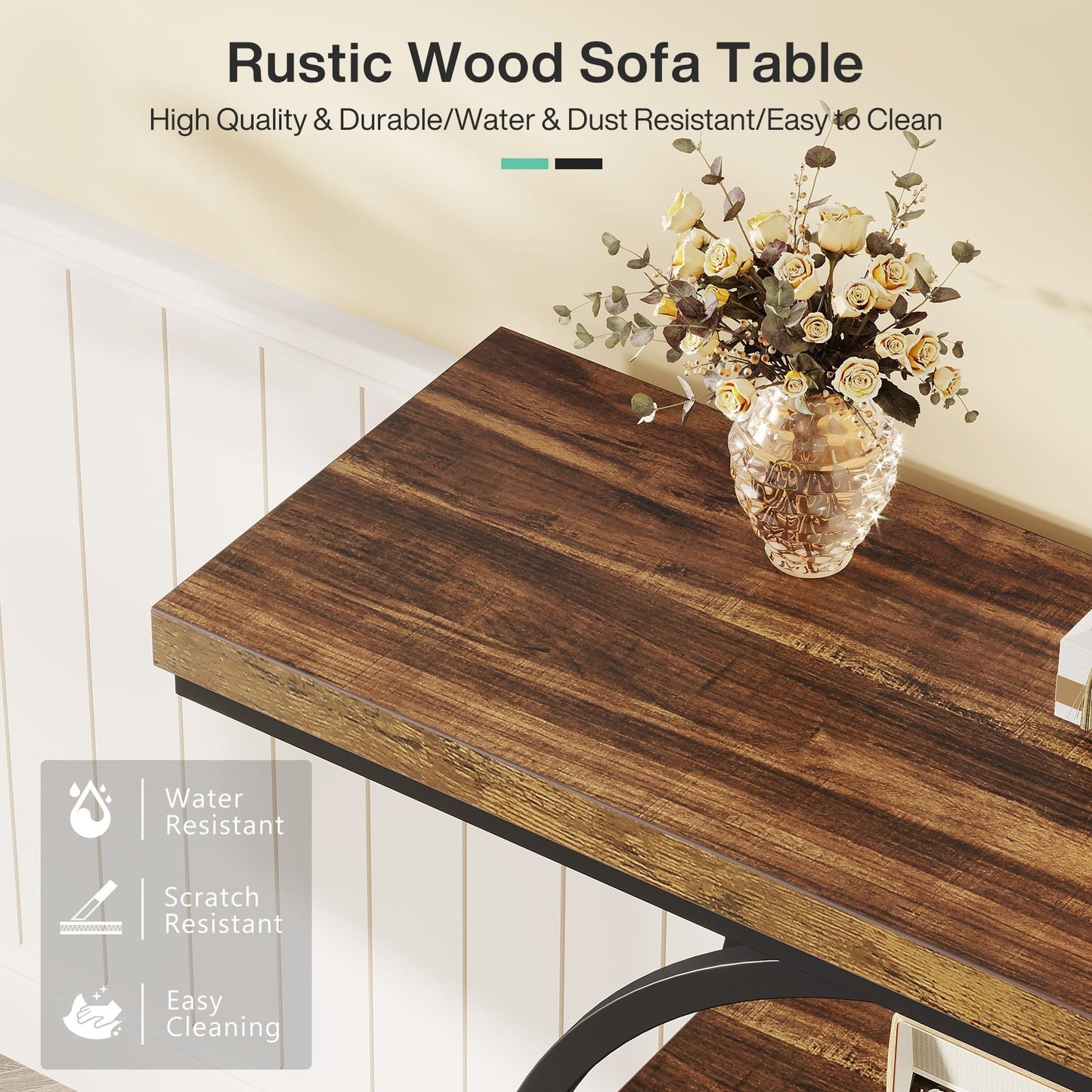 Table console pour entrée, table d'appoint industrielle à 4 niveaux pour derrière le canapé
