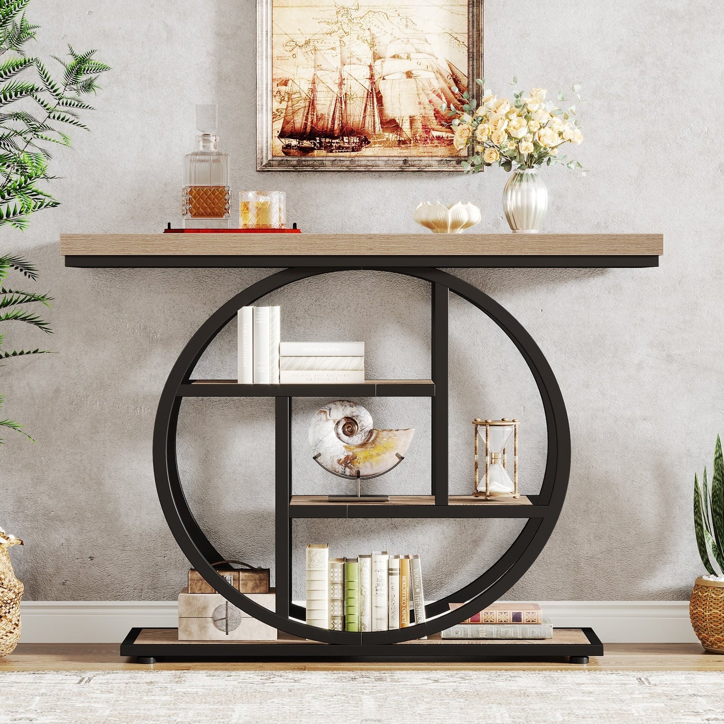 Table console pour entrée, table d'appoint industrielle à 4 niveaux pour derrière le canapé