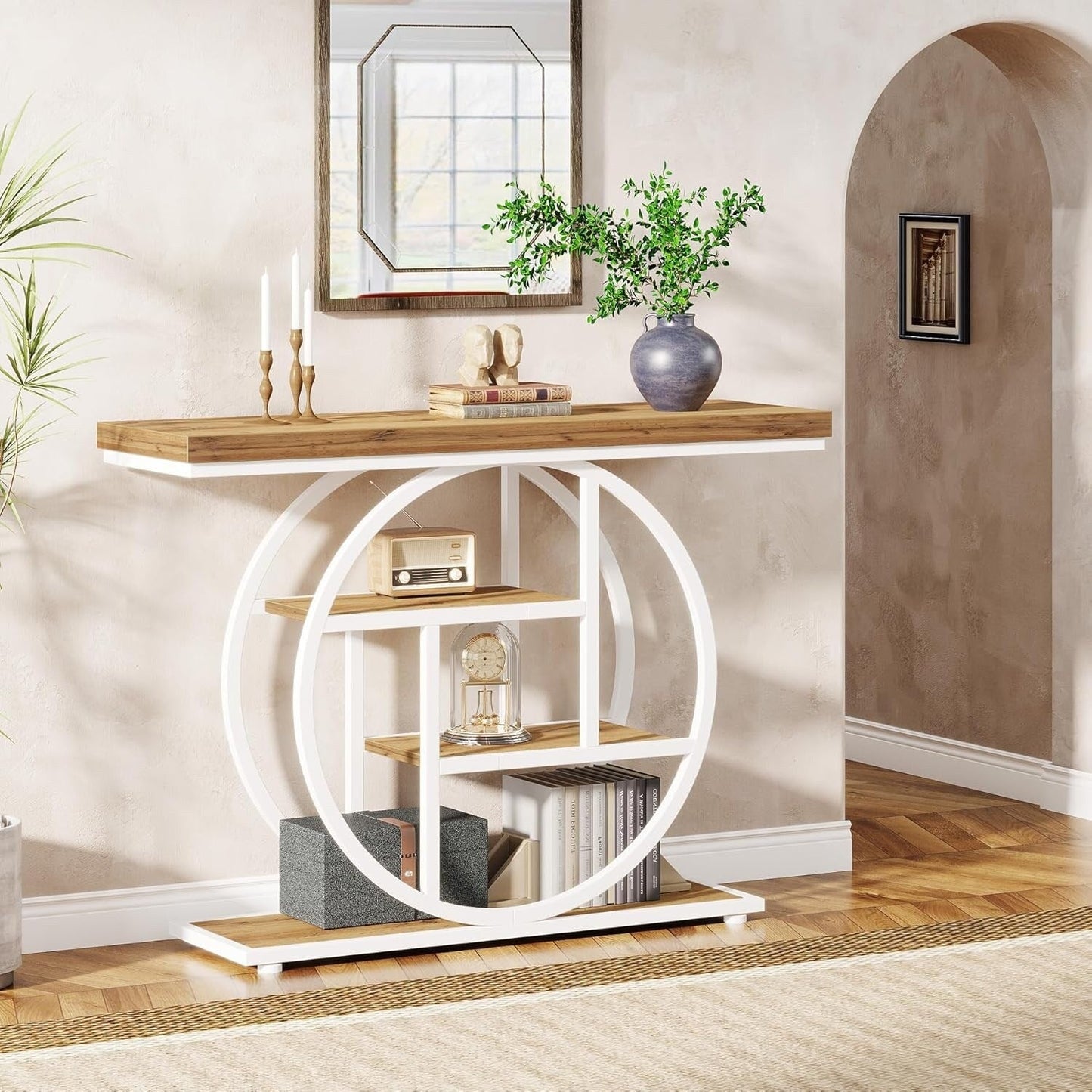 Table console pour entrée, table d'appoint industrielle à 4 niveaux pour derrière le canapé