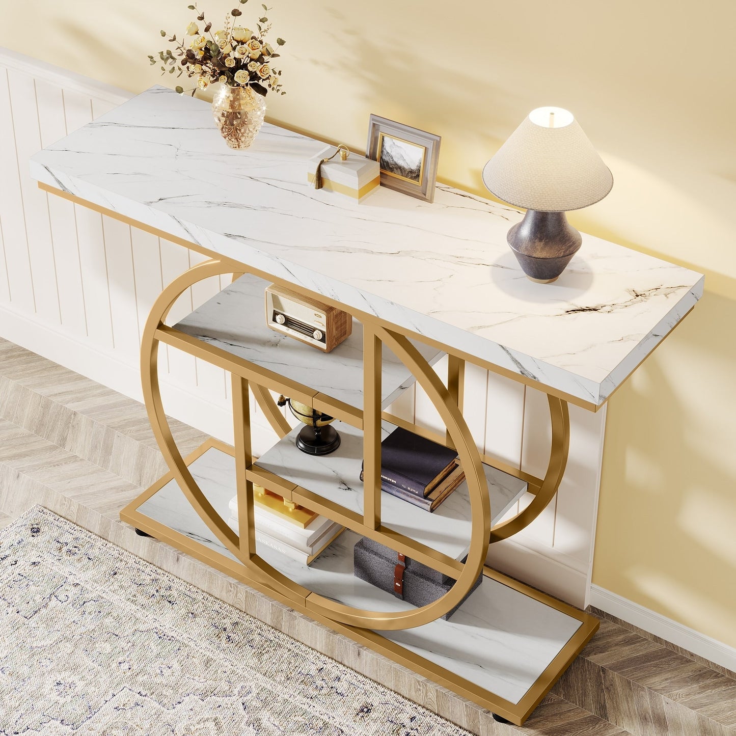 Table console pour entrée, table d'appoint industrielle à 4 niveaux pour derrière le canapé