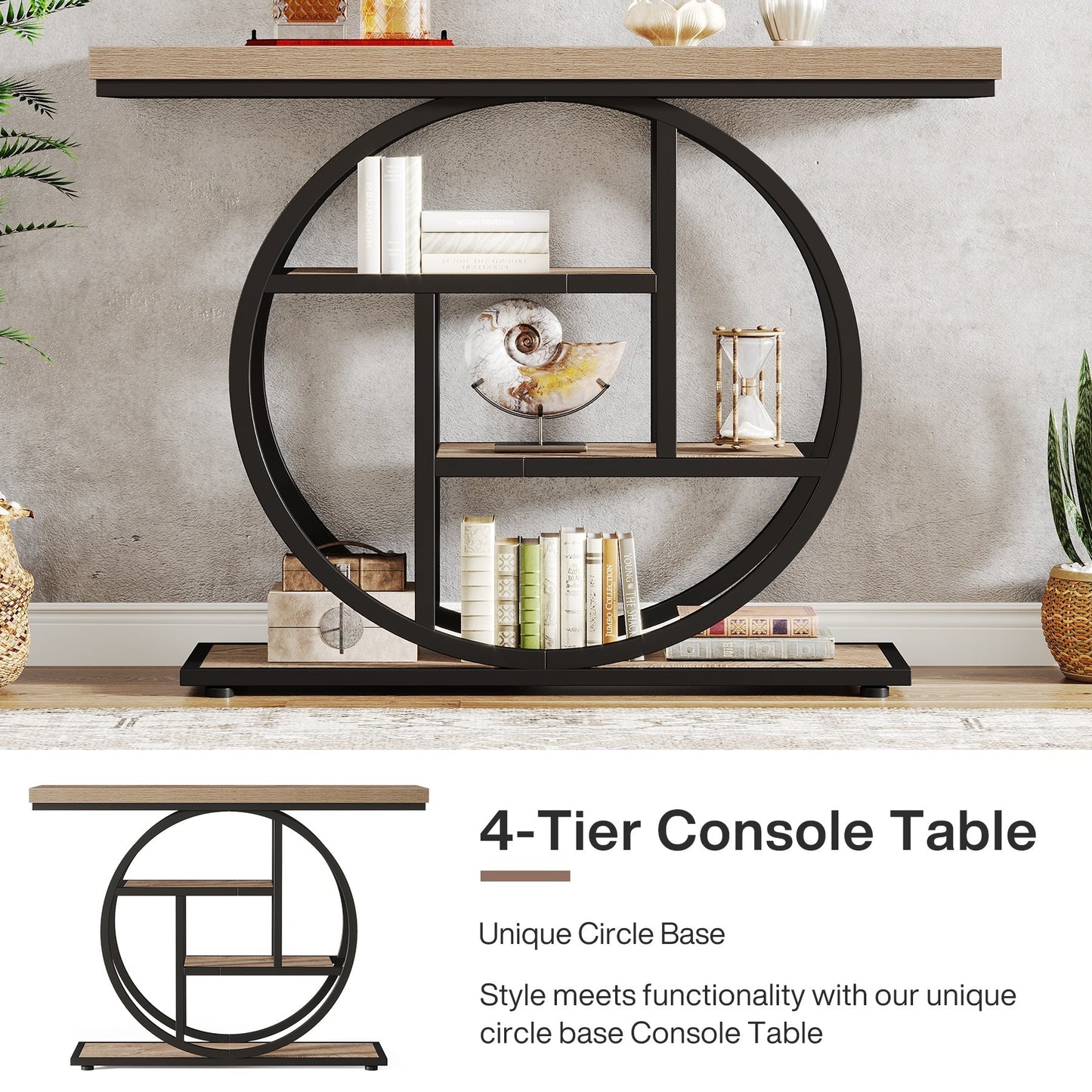 Table console pour entrée, table d'appoint industrielle à 4 niveaux pour derrière le canapé