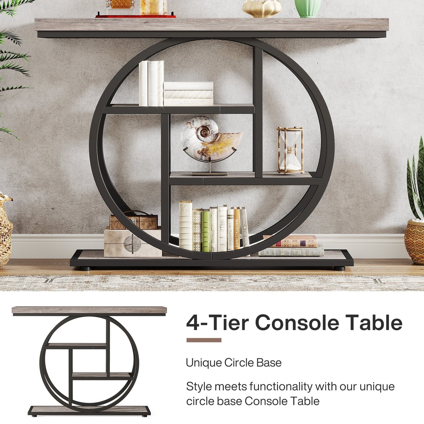 Table console pour entrée, table d'appoint industrielle à 4 niveaux pour derrière le canapé