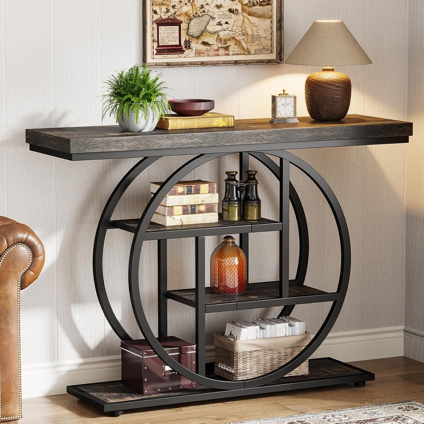 Table console pour entrée, table d'appoint industrielle à 4 niveaux pour derrière le canapé