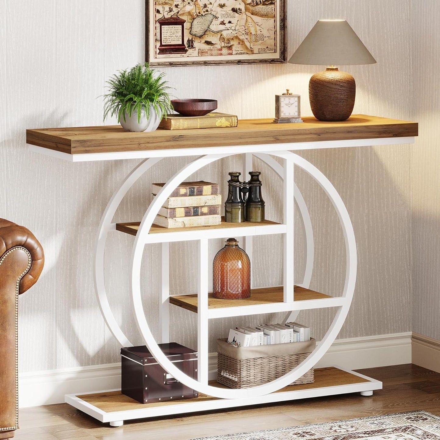 Table console pour entrée, table d'appoint industrielle à 4 niveaux pour derrière le canapé