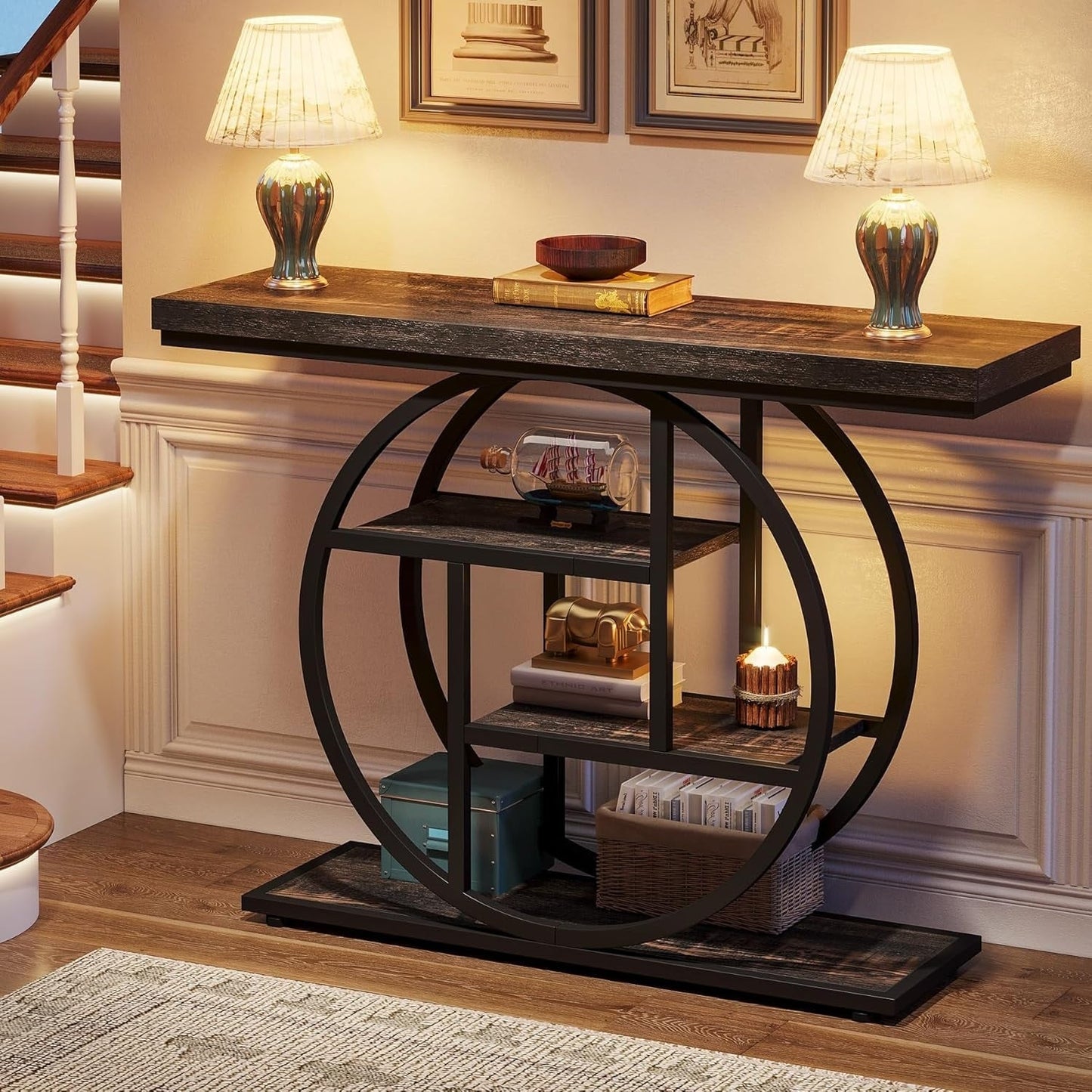 Table console pour entrée, table d'appoint industrielle à 4 niveaux pour derrière le canapé