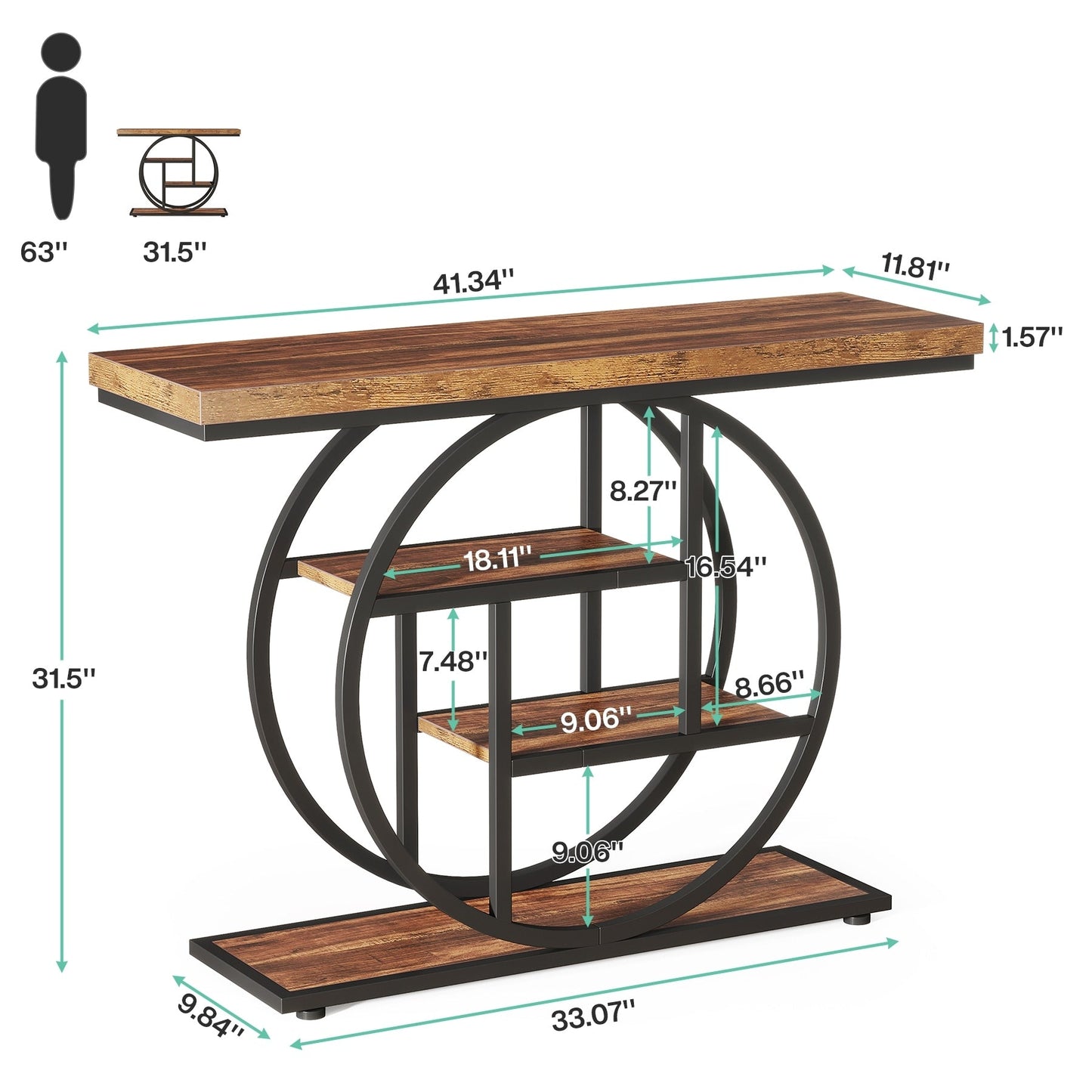Table console pour entrée, table d'appoint industrielle à 4 niveaux pour derrière le canapé