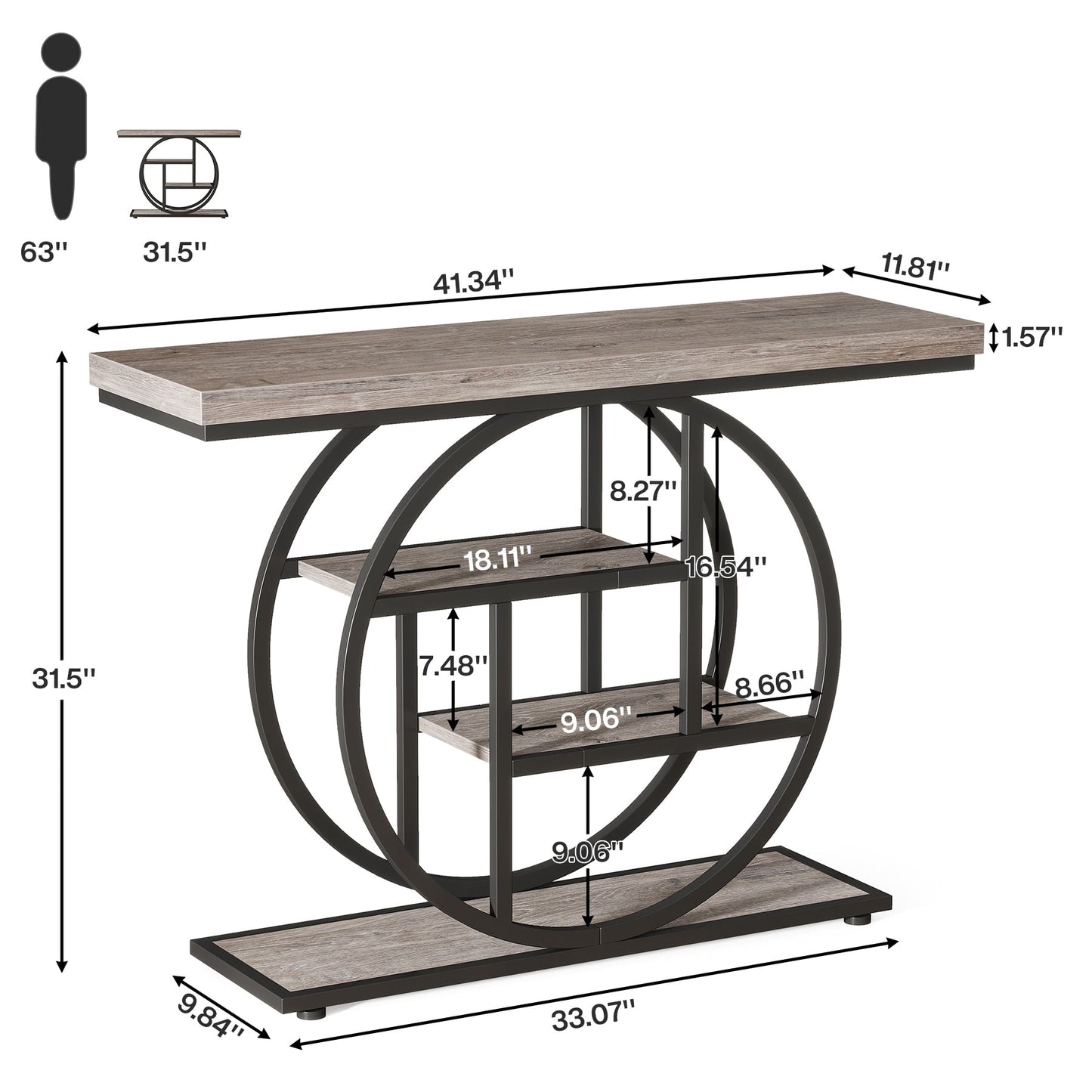 Table console pour entrée, table d'appoint industrielle à 4 niveaux pour derrière le canapé