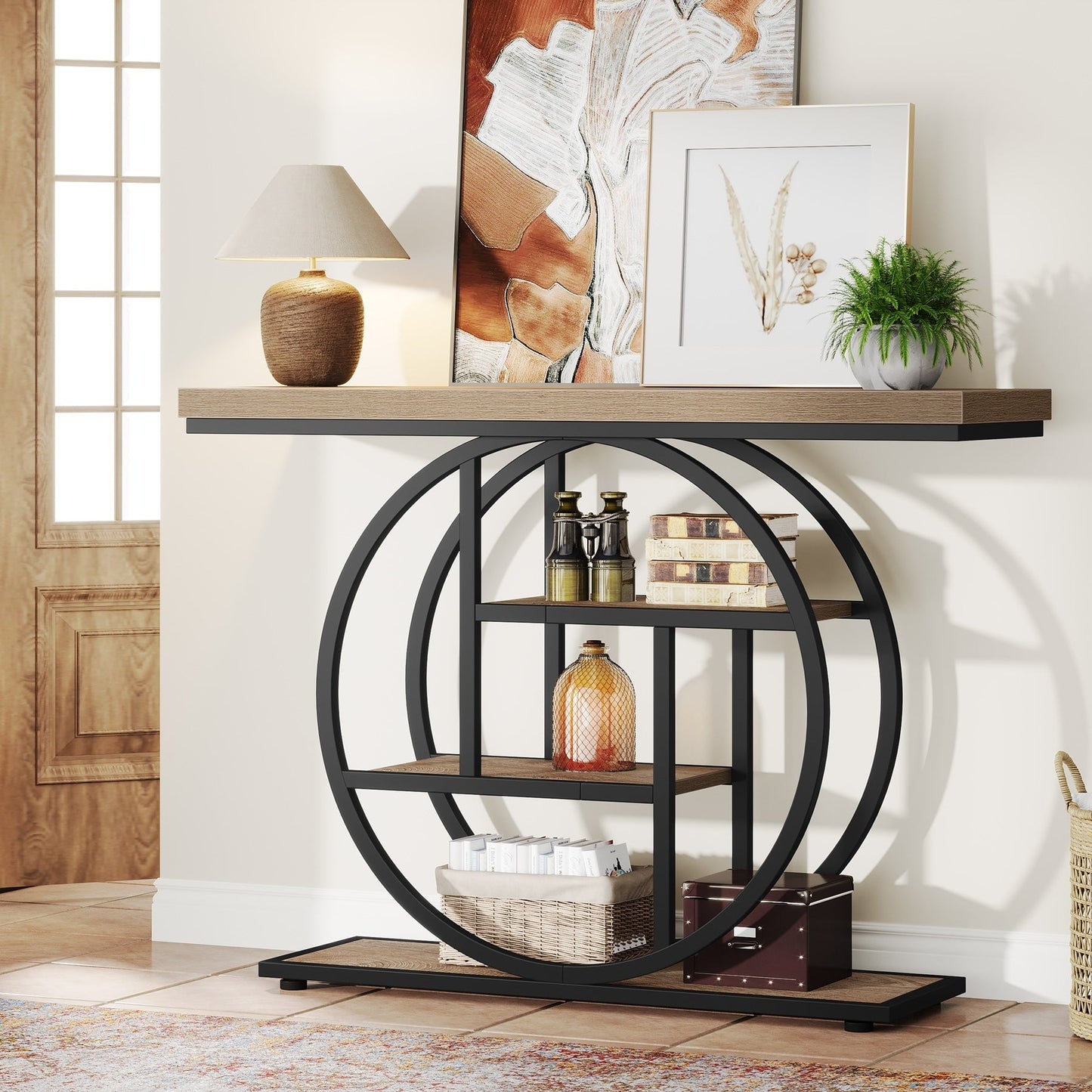 Table console pour entrée, table d'appoint industrielle à 4 niveaux pour derrière le canapé