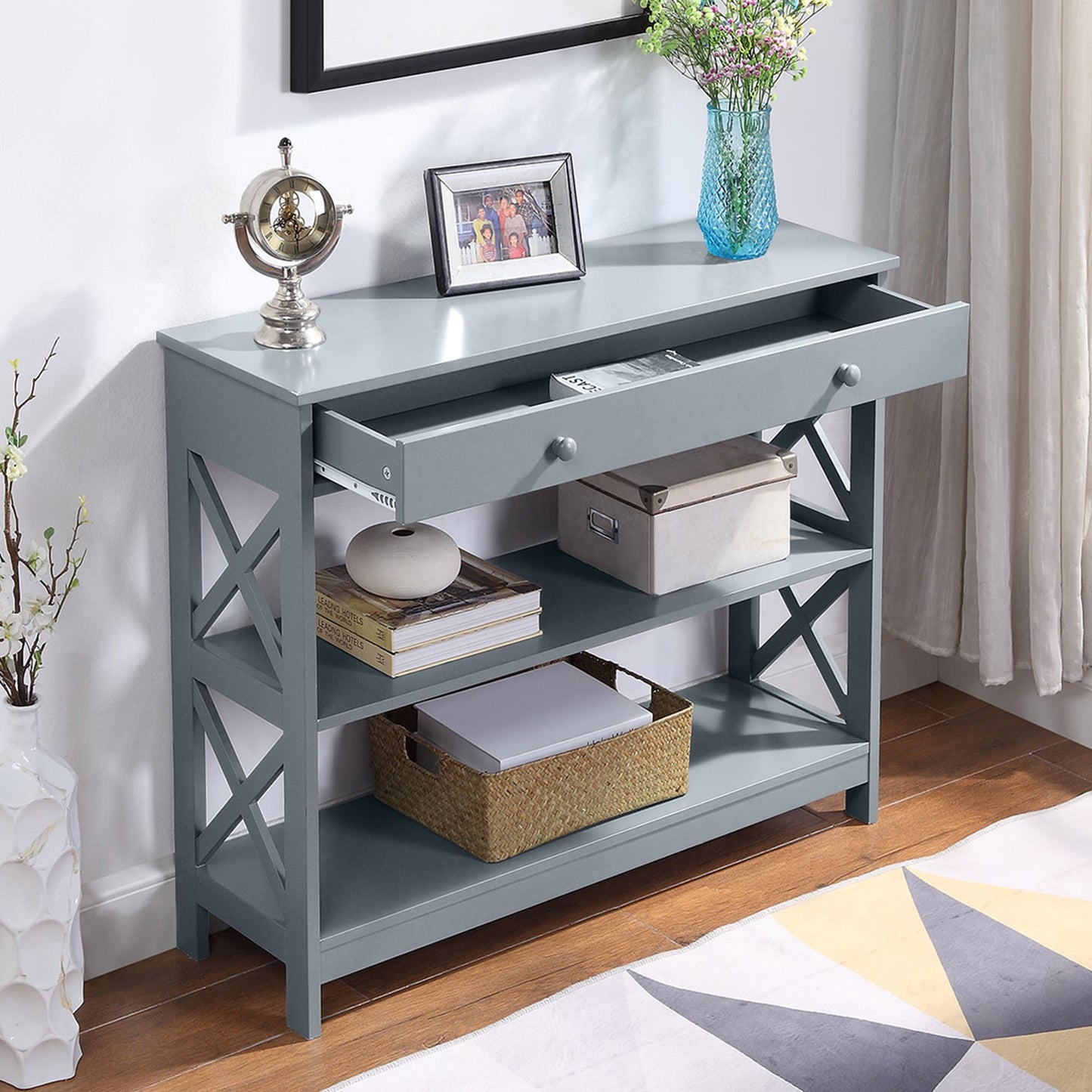 Table console Oxford à 1 tiroir avec étagères de Convenience Concepts