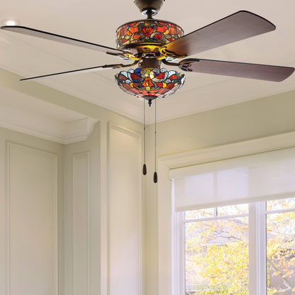 Ventilateur de plafond Copper Grove Guasipati Magna Carta de 52 pouces, style Tiffany - 52L x 52W x 16.5