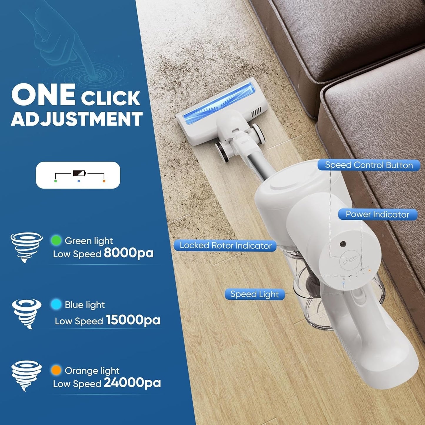 Aspirateur sans fil 3-en-1, léger pour tapis, sols durs, poils d'animaux et nettoyage de la maison.