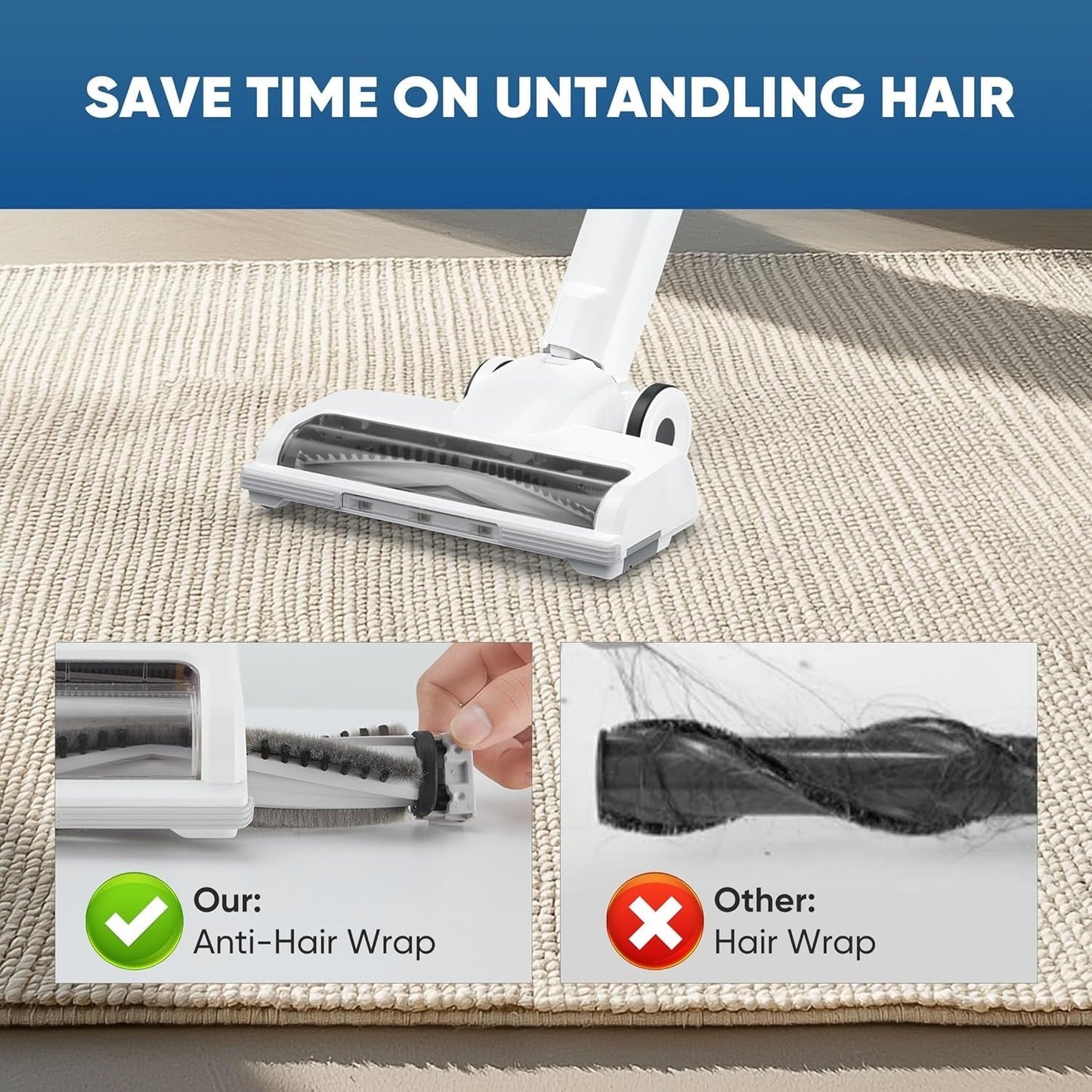 Aspirateur sans fil 3-en-1, léger pour tapis, sols durs, poils d'animaux et nettoyage de la maison.