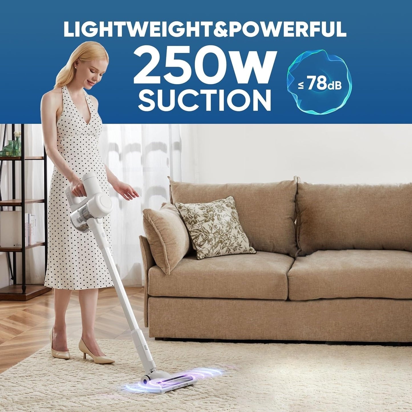 Aspirateur sans fil 3-en-1, léger pour tapis, sols durs, poils d'animaux et nettoyage de la maison.