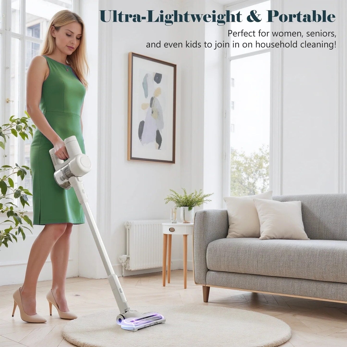 Aspirateur sans fil 3-en-1, léger pour tapis, sols durs, poils d'animaux et nettoyage de la maison.