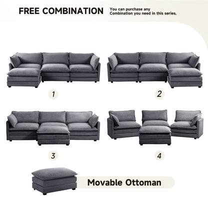 Canapé d'angle en velours côtelé avec ottomans amovibles et coussins ultra-doux pour le salon et la chambre à coucher