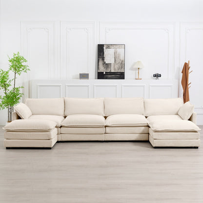 Canapé d'angle en velours côtelé avec ottomans amovibles et coussins ultra-doux pour le salon et la chambre à coucher