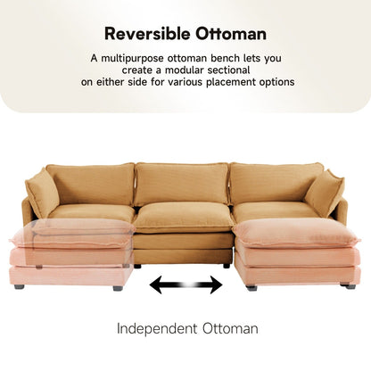 Canapé d'angle en velours côtelé avec ottomans amovibles et coussins ultra-doux pour le salon et la chambre à coucher